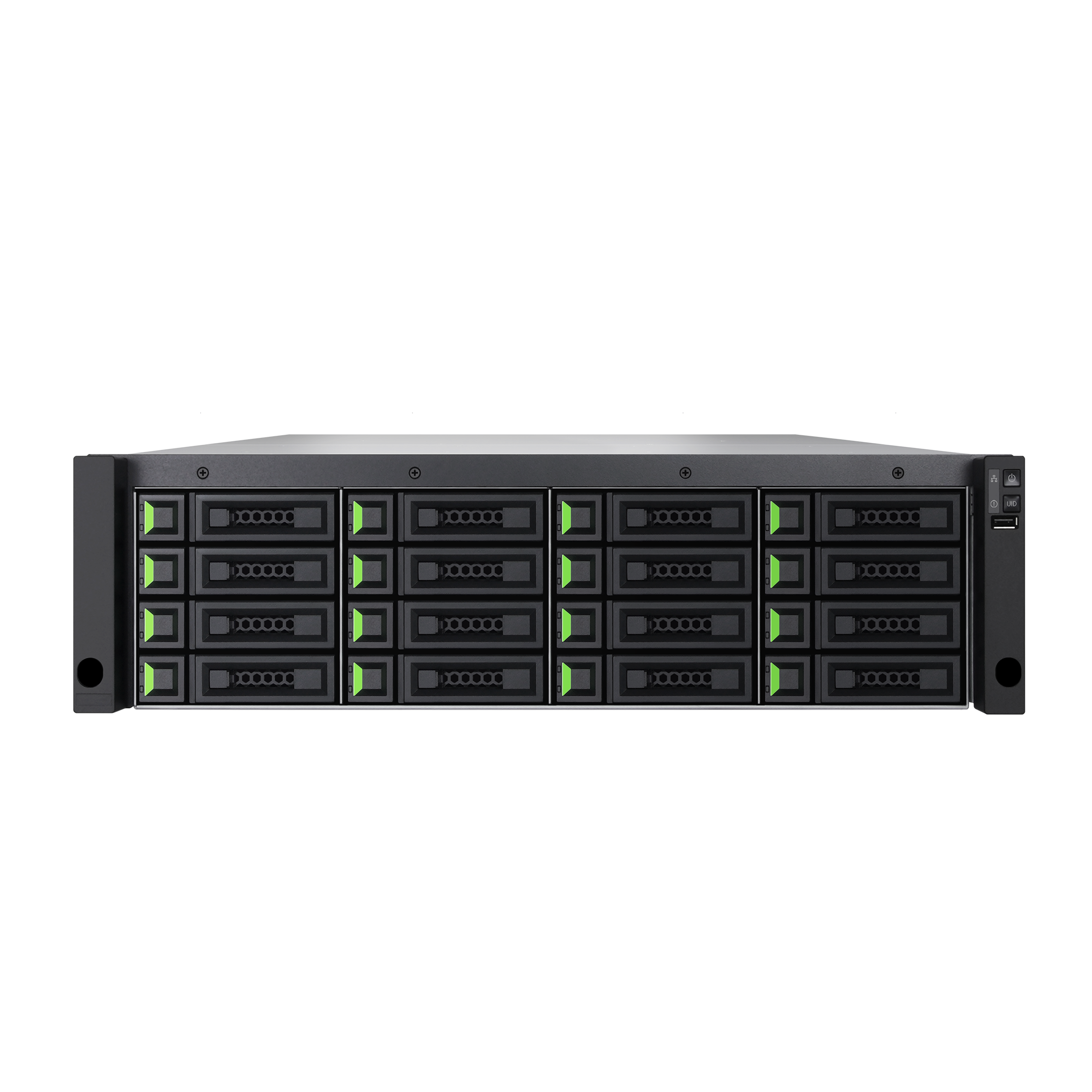 QSAN XCubeSAN XS3316 — 16-bay 3U dual-active hybrid SAN, front view