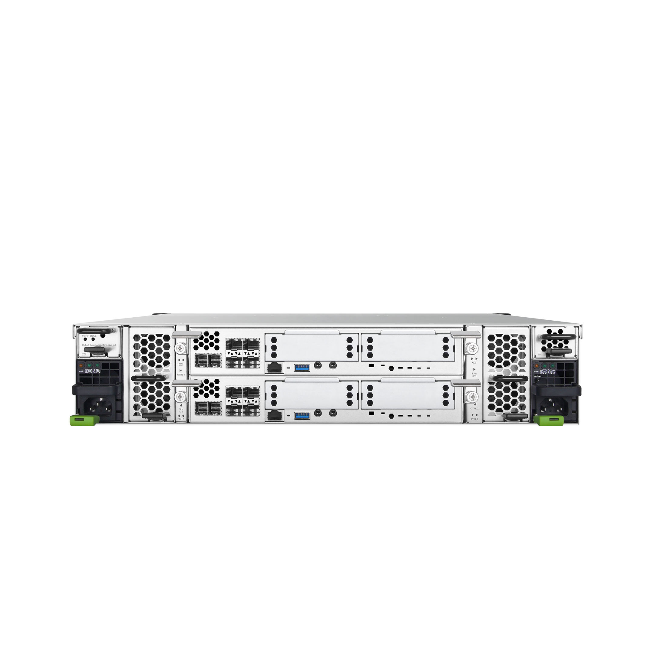 QSAN XCubeSAN XS3326 — rear view, dual-controller configuration